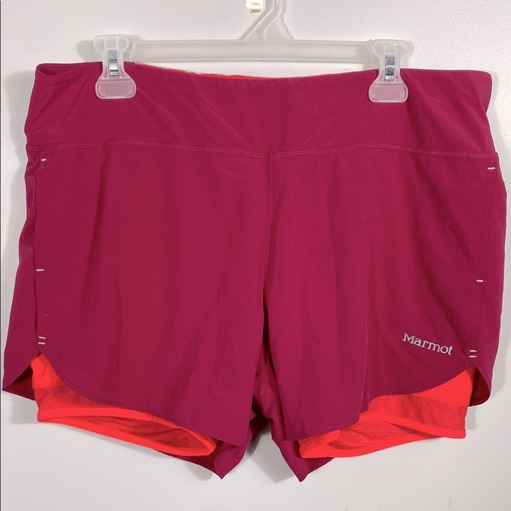 Marmot Women's Running Shorts - Wine color w/fluorescent spandex shorts XL - Picture 2 of 11